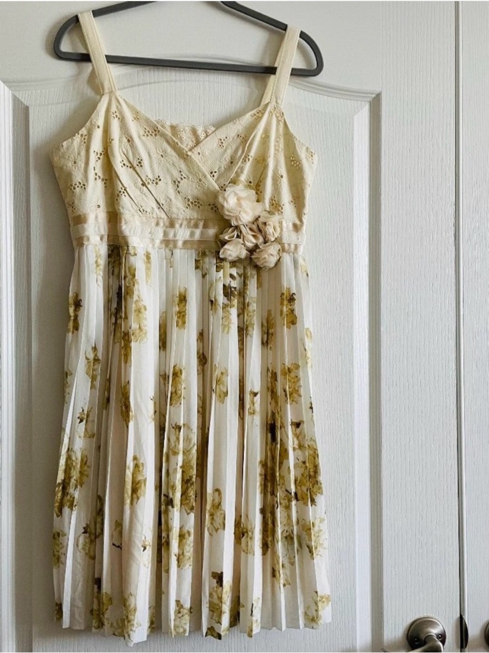 Anthropologie Deletta Lace Floral Pleated Sleeveless Dress Size L like new
